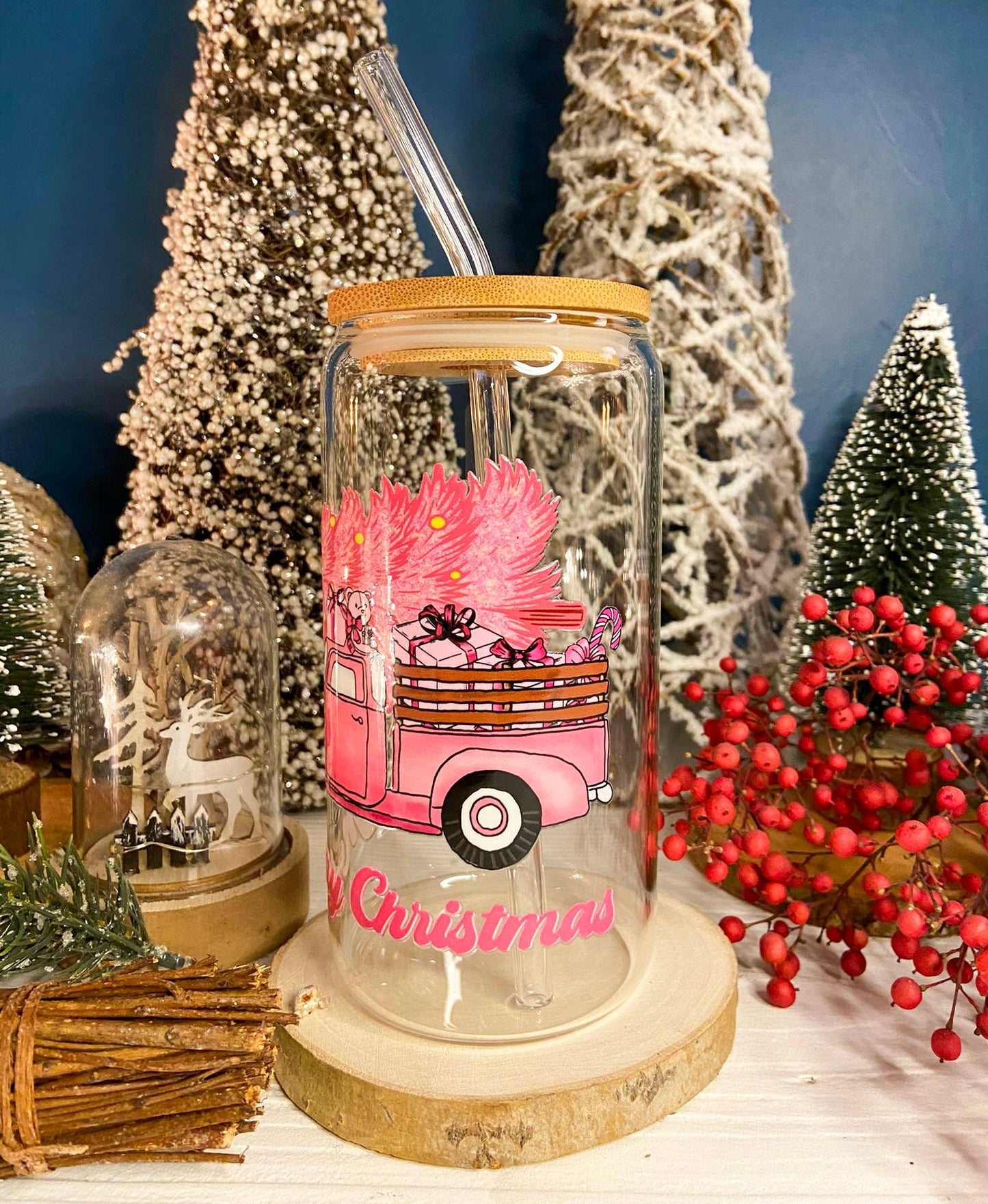 Verre Merry Christmas Camion Rose