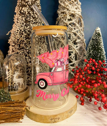 Verre Merry Christmas Camion Rose