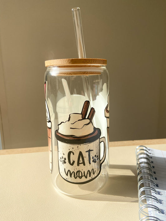 Cat Mom Coffee Glass