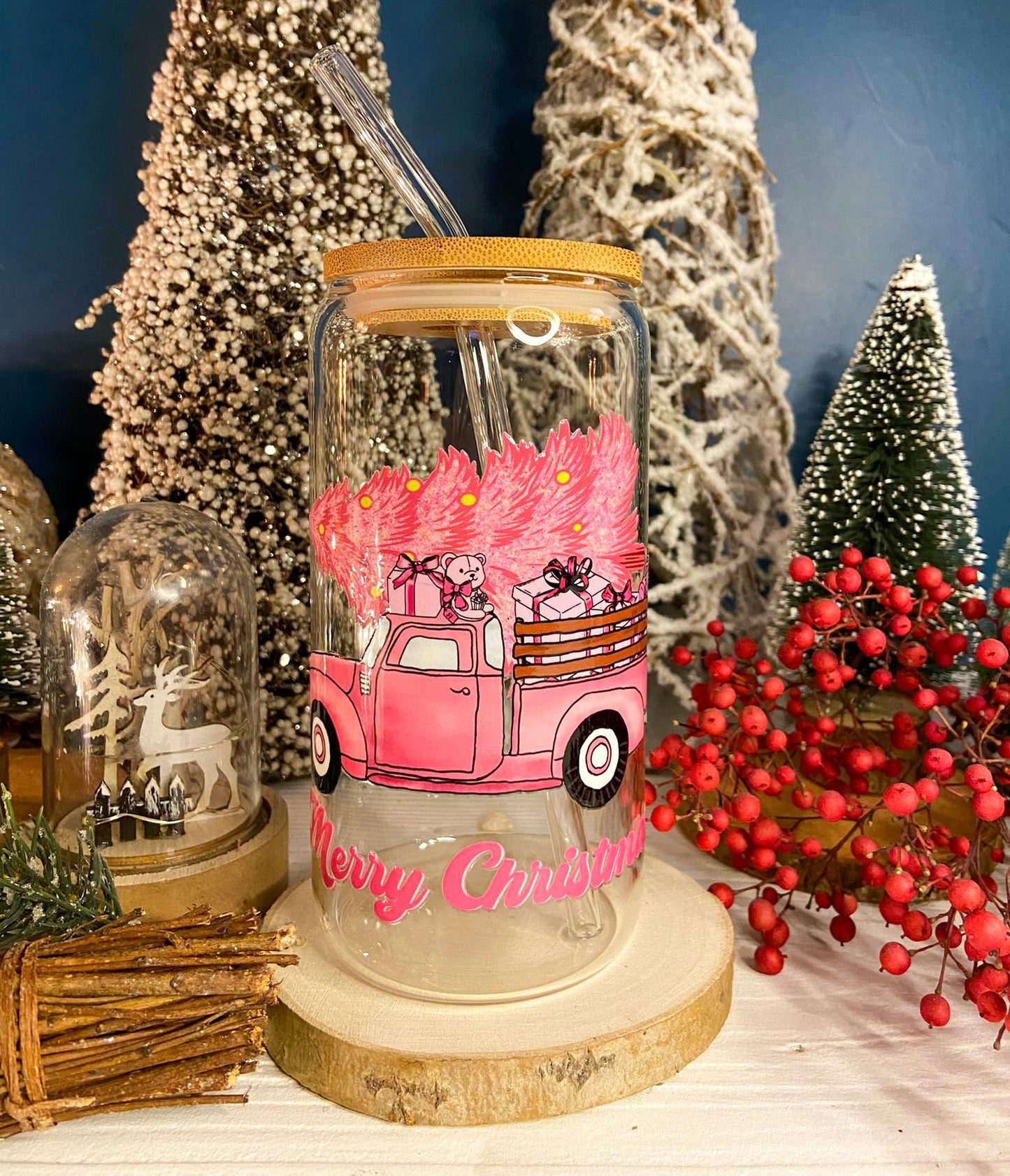 Verre Merry Christmas Camion Rose